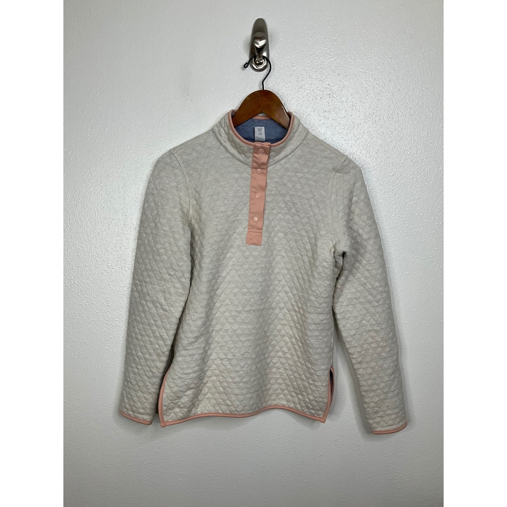 Marine Layer Womens Quilted Snap Pullover Sweatshirt Cream Pink XS